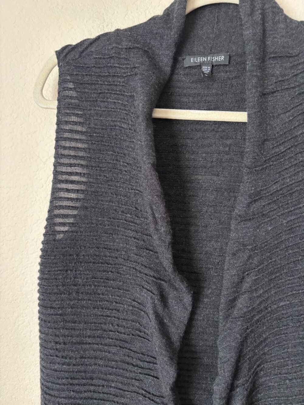 Eileen Fisher Merino Wool Ribbed Ruffle Waterfall Front Knit Vest - Picture 4 of 12